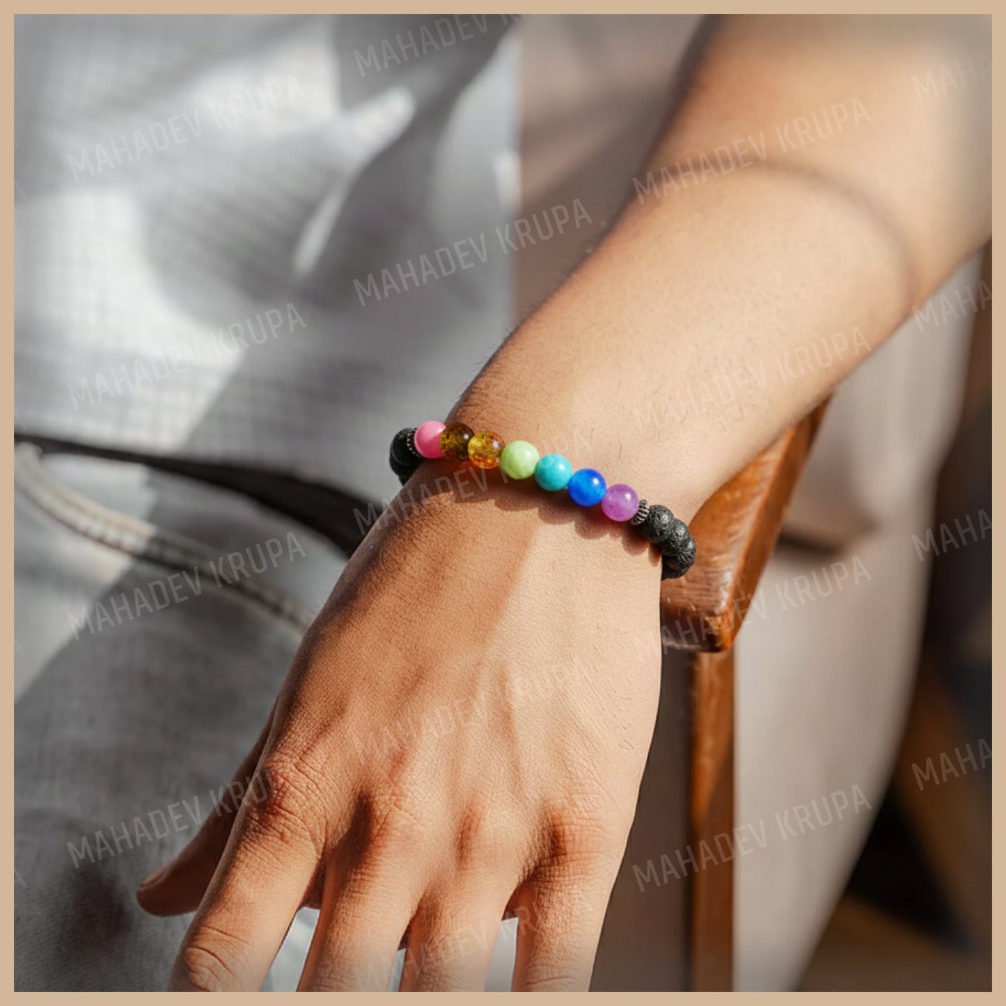 7 Chakra + Lava Bracelet – Balance, Healing & Positive Energy