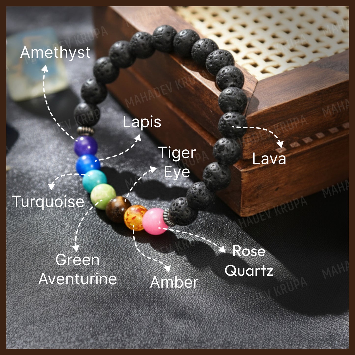 7 Chakra + Lava Bracelet – Balance, Healing & Positive Energy