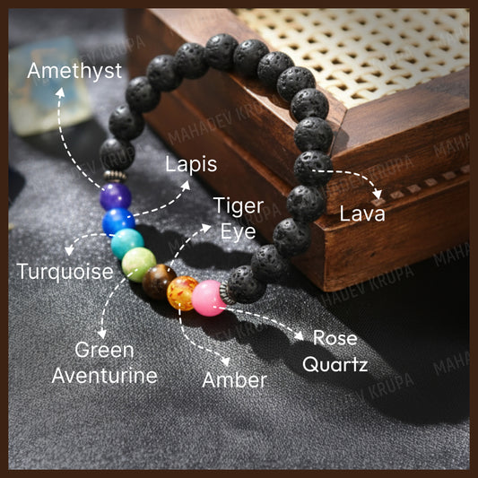 7 Chakra + Lava Bracelet – Balance, Healing & Positive Energy