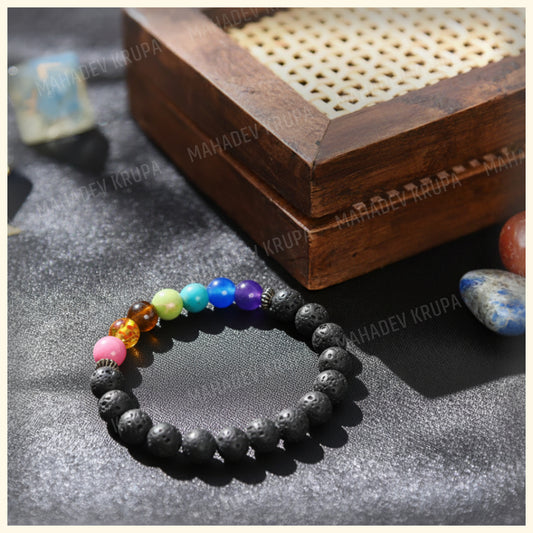 7 Chakra + Lava Bracelet – Balance, Healing & Positive Energy
