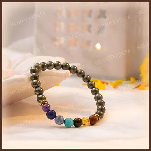 7 Chakra + Pyrite Bracelet – Balance, Abundance & Spiritual Power