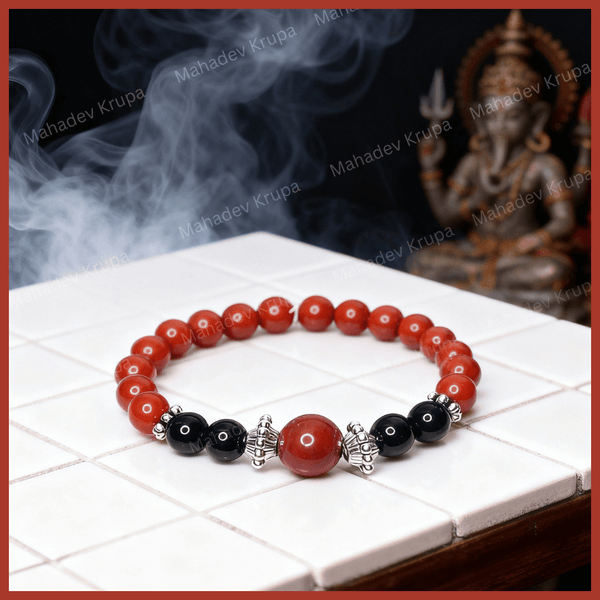Red Jasper and Obsidian Bracelet