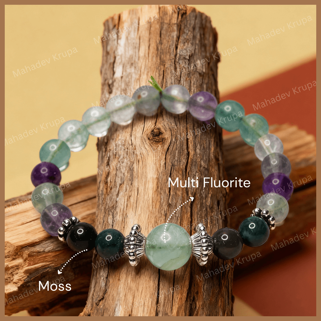 Multi Fluorite and Moss Agate Bracelet