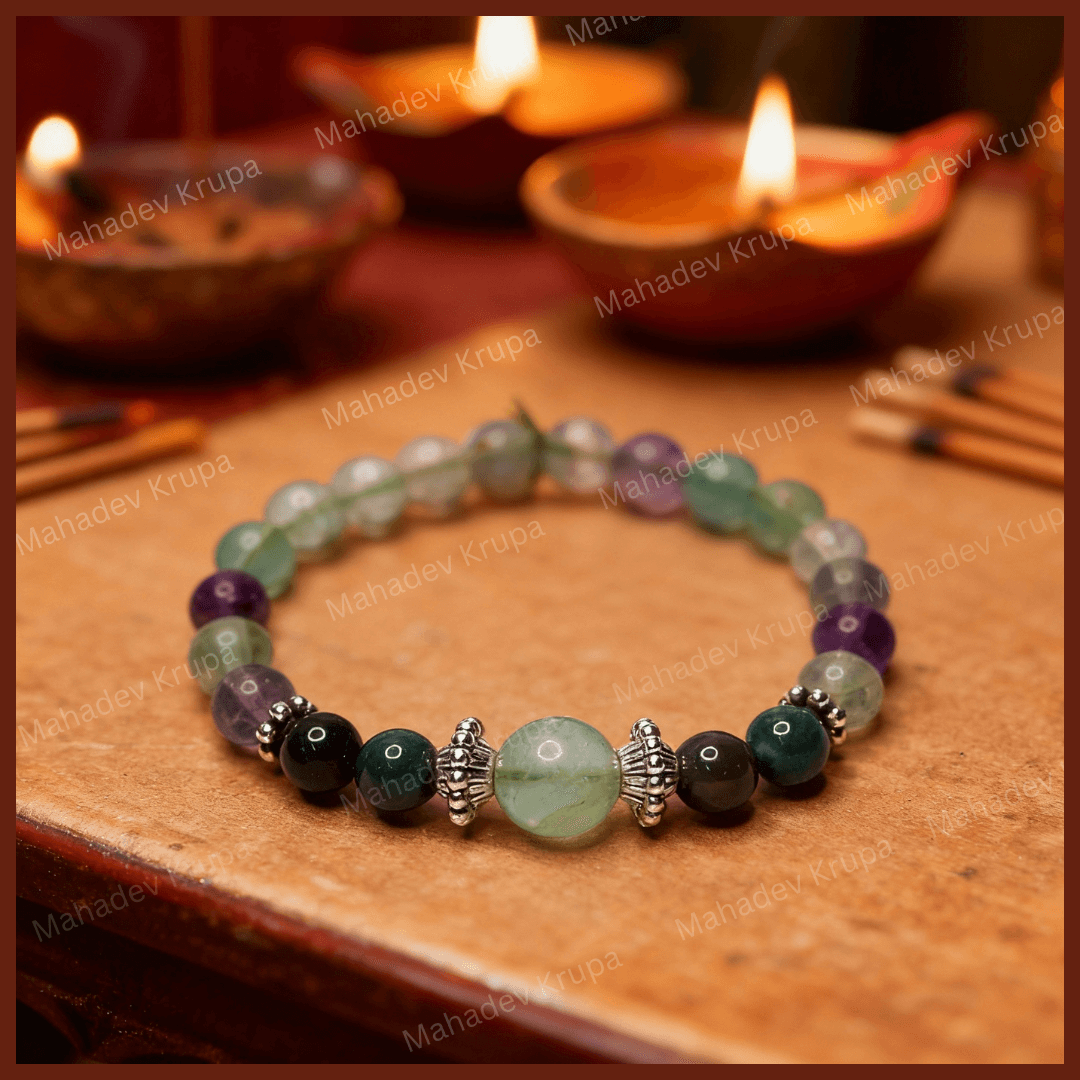 Multi Fluorite and Moss Agate Bracelet
