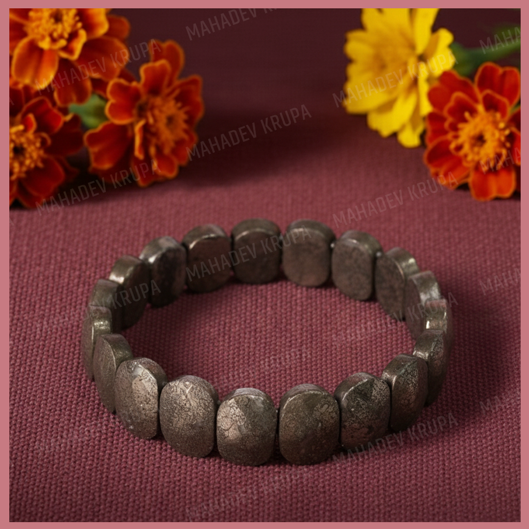 Oval Pyrite Bracelet – Attract Wealth & Positivity | Energized in Ujjain, Blessed by Mahakal