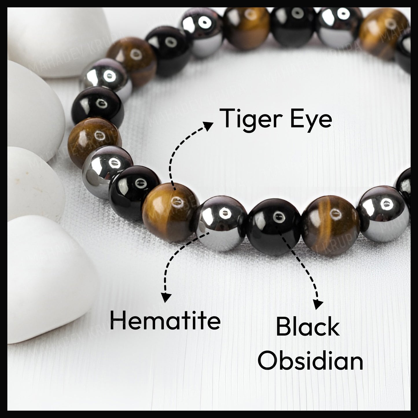 Triple Protection Bracelet – Tiger Eye, Black Obsidian & Hematite | Ujjain Mahakal Energy