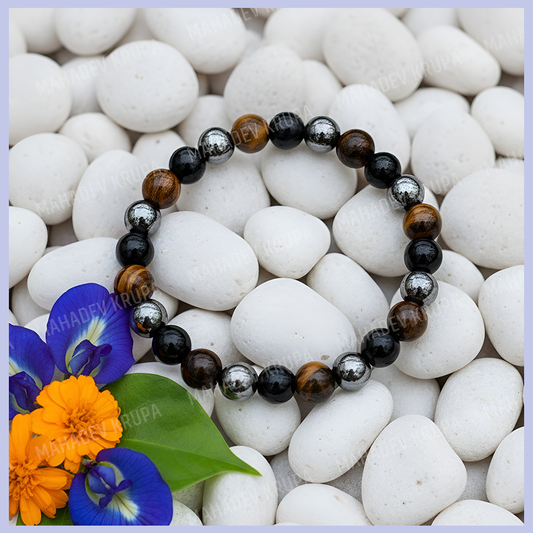 Triple Protection Bracelet – Tiger Eye, Black Obsidian & Hematite | Ujjain Mahakal Energy